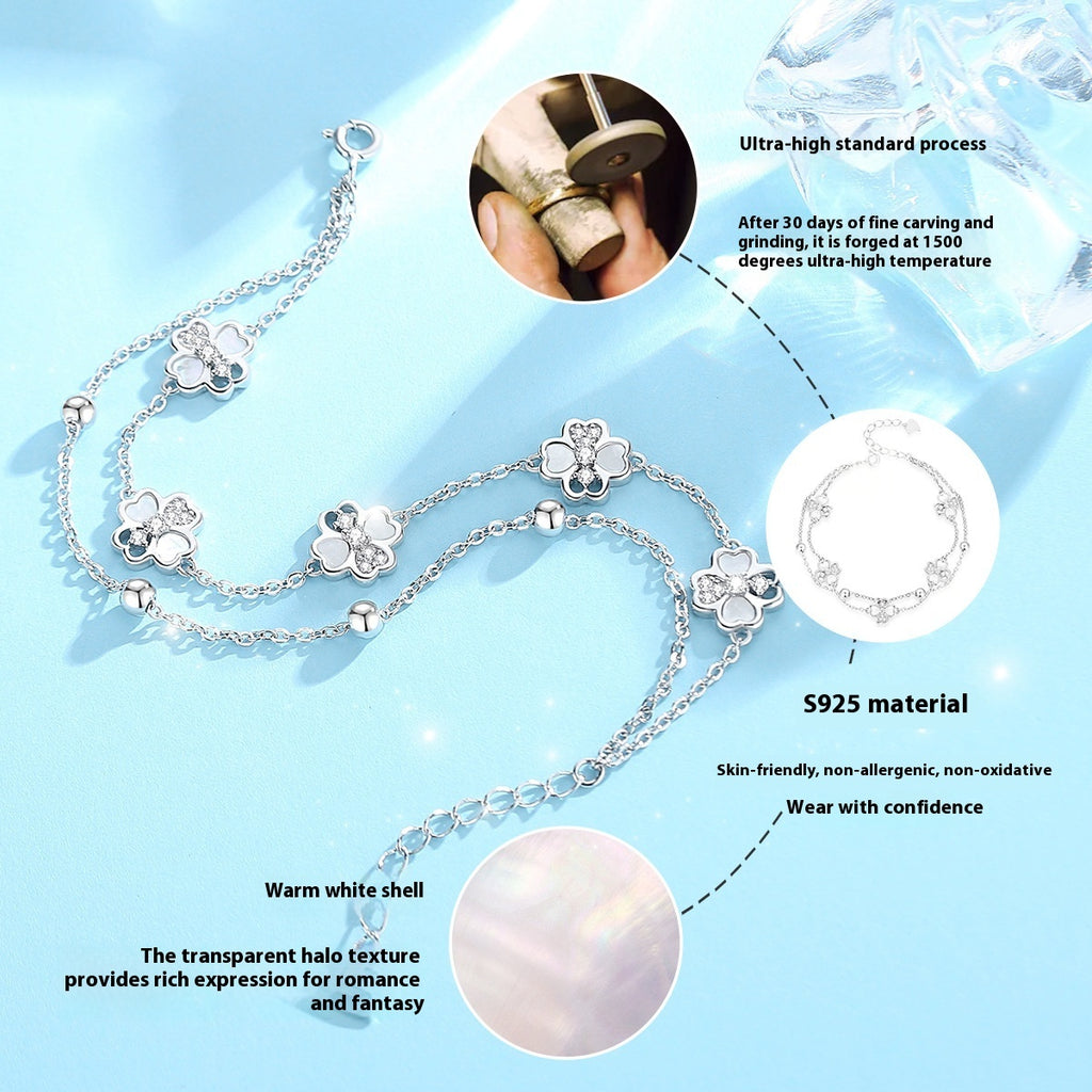 Silver Double-layer Clover Bracelet