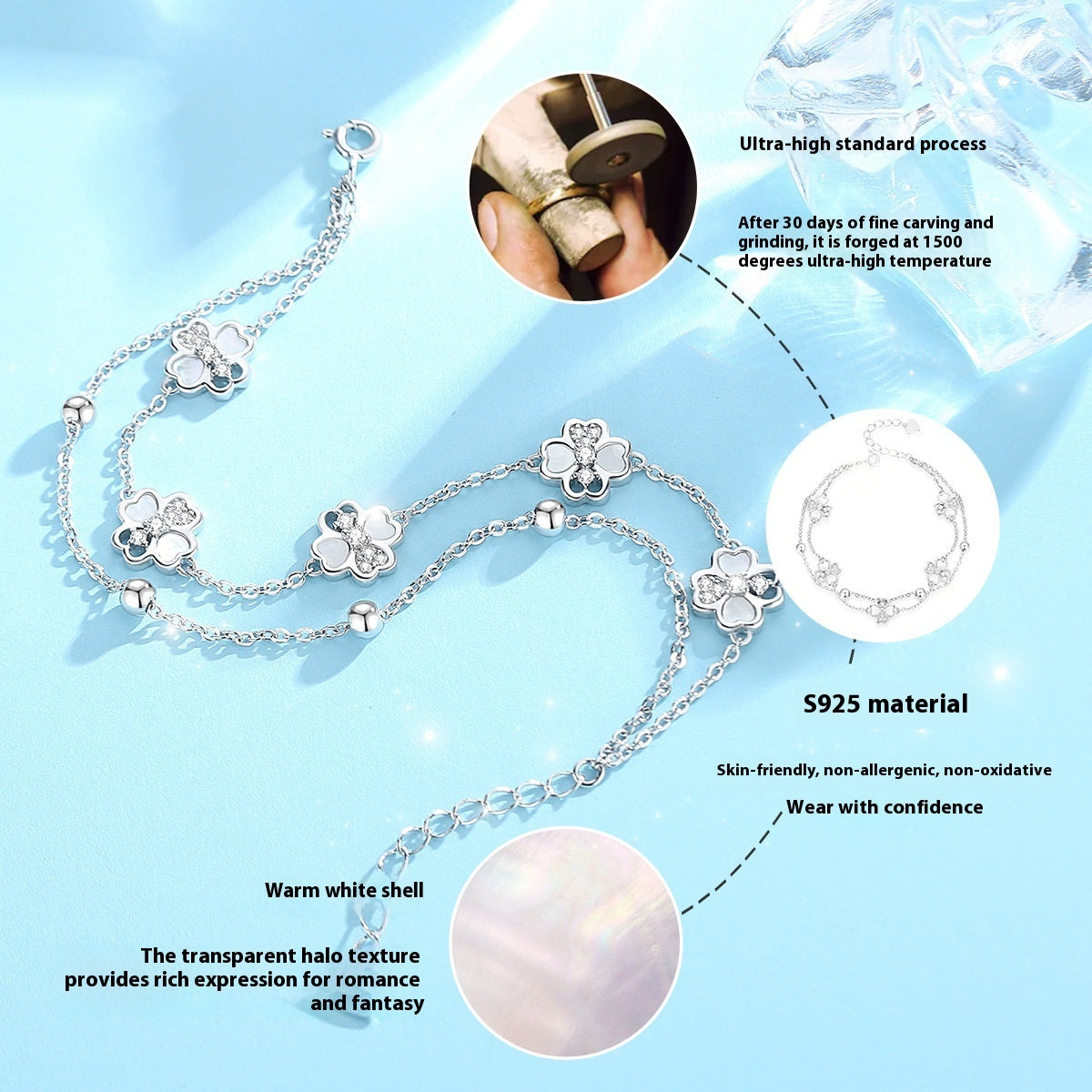 Silver Double-layer Clover Bracelet