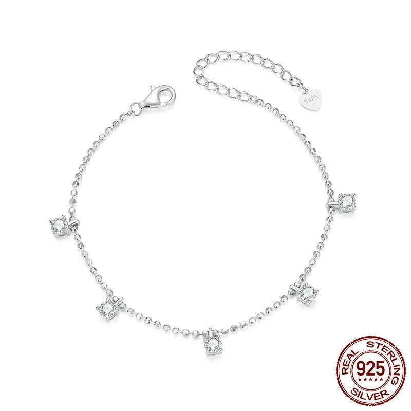 S925 Sterling Silver Round Shiny Stones Bracelet