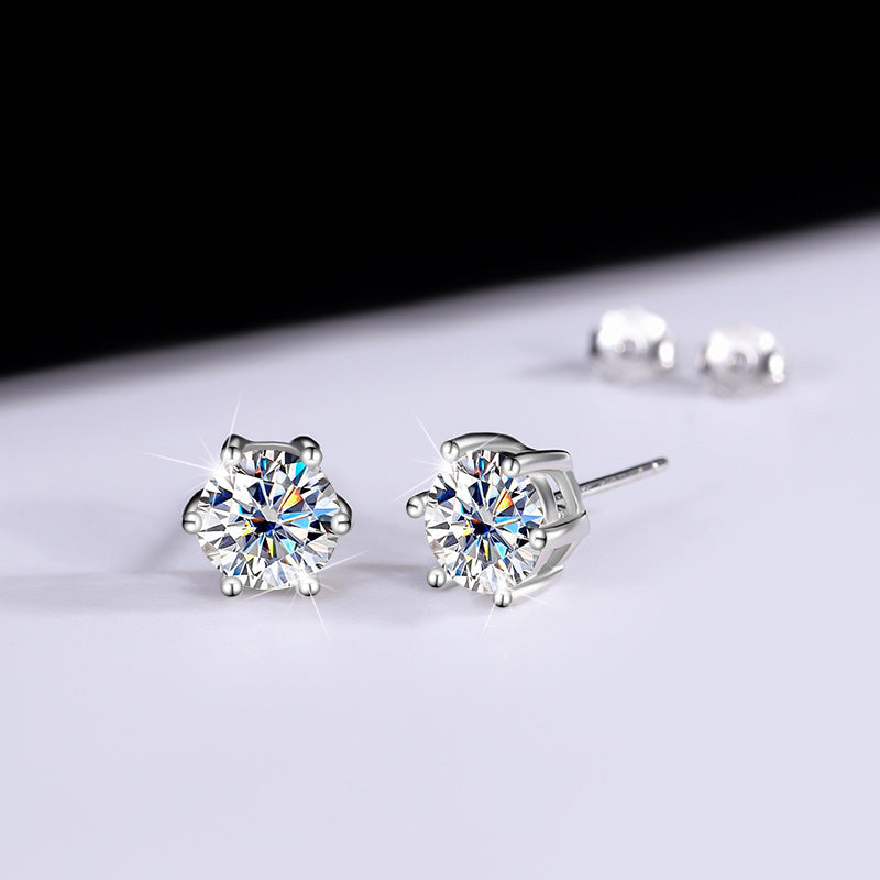 Moissanite Six-claw Ear Studs 1 Karat Simple Graceful