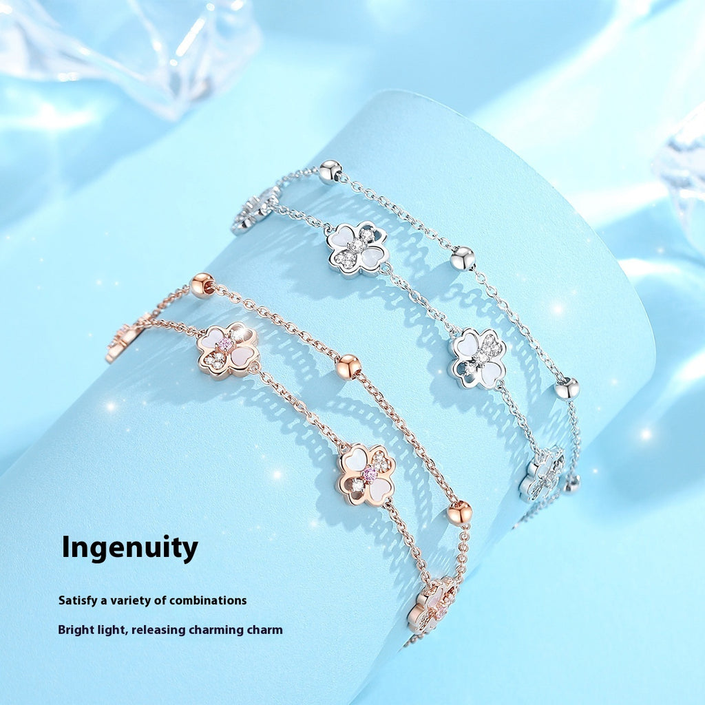 Silver Double-layer Clover Bracelet