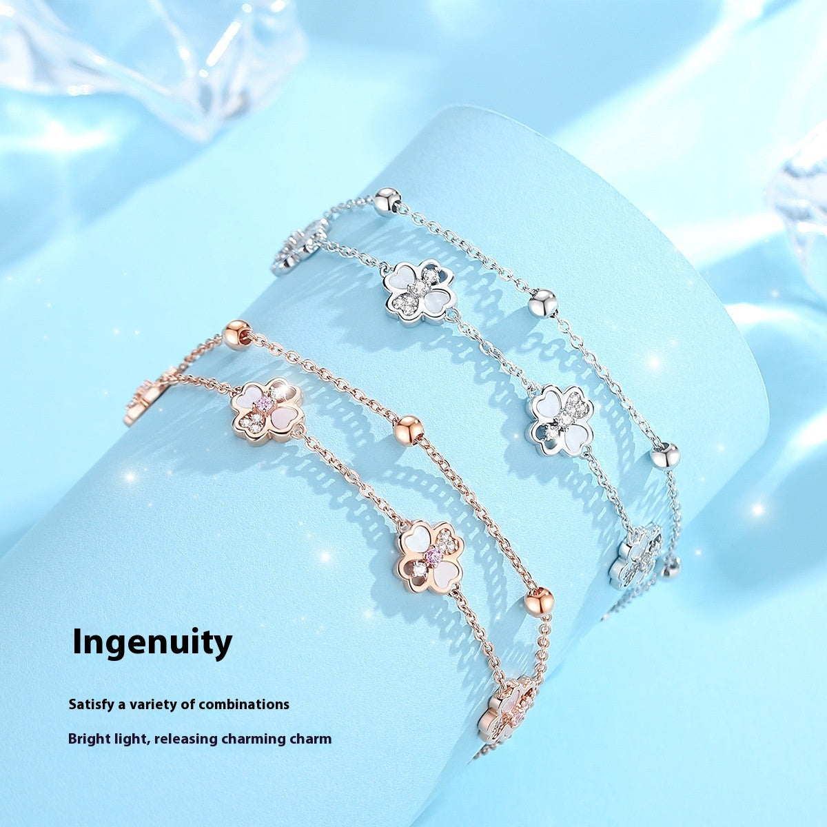 Silver Double-layer Clover Bracelet