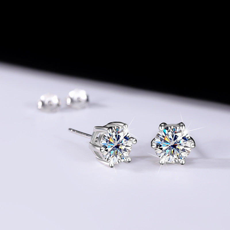 Moissanite Six-claw Ear Studs 1 Karat Simple Graceful