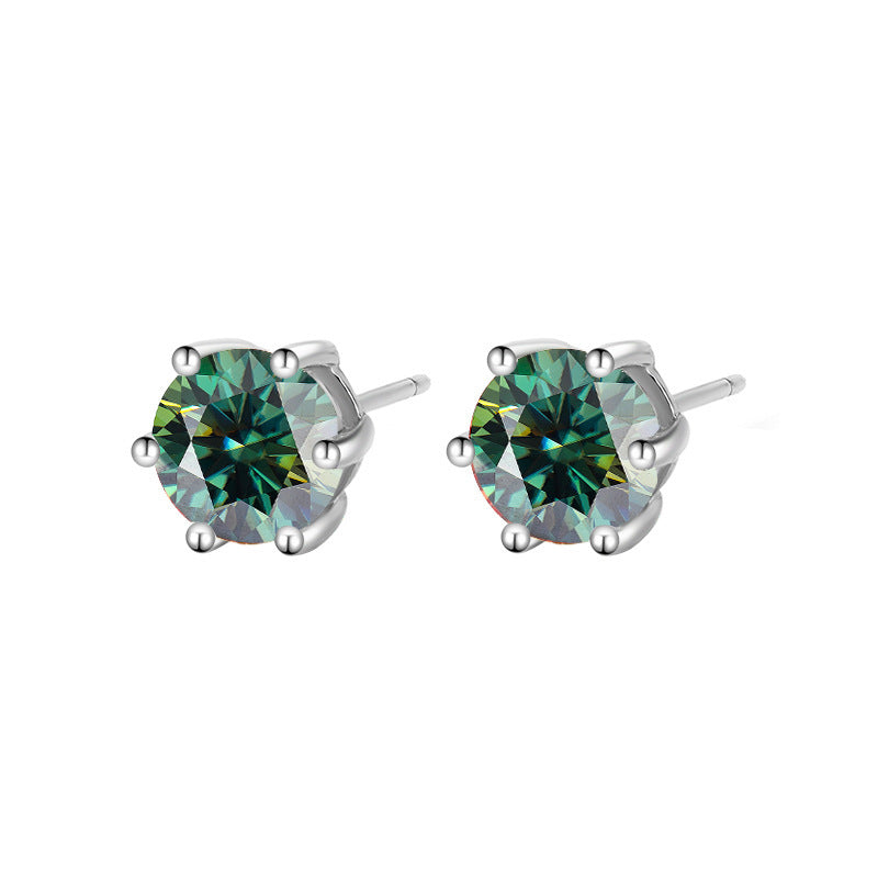 Moissanite Six-claw Ear Studs 1 Karat Simple Graceful