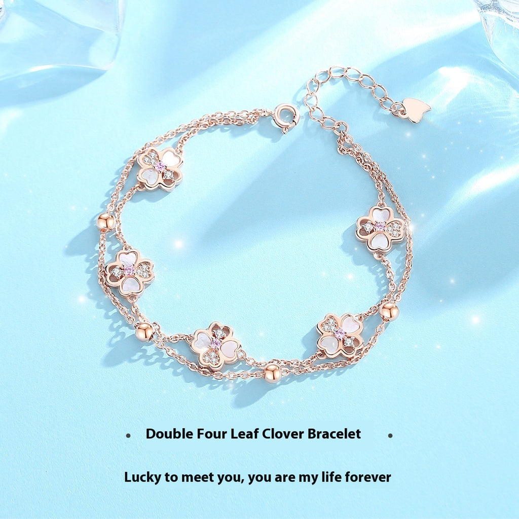 Silver Double-layer Clover Bracelet