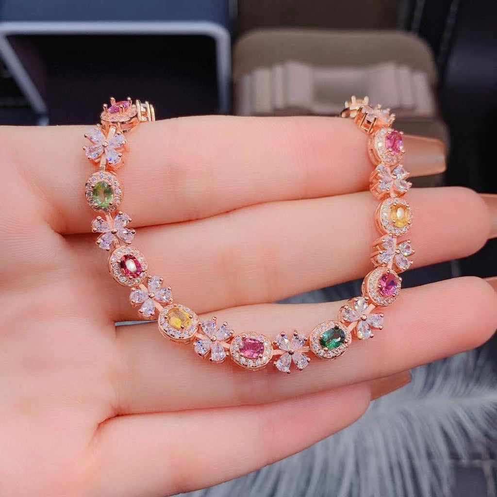Natural Candy Rainbow Color Tourmaline Bracelet Crystal Clean Color Light And Luxurious