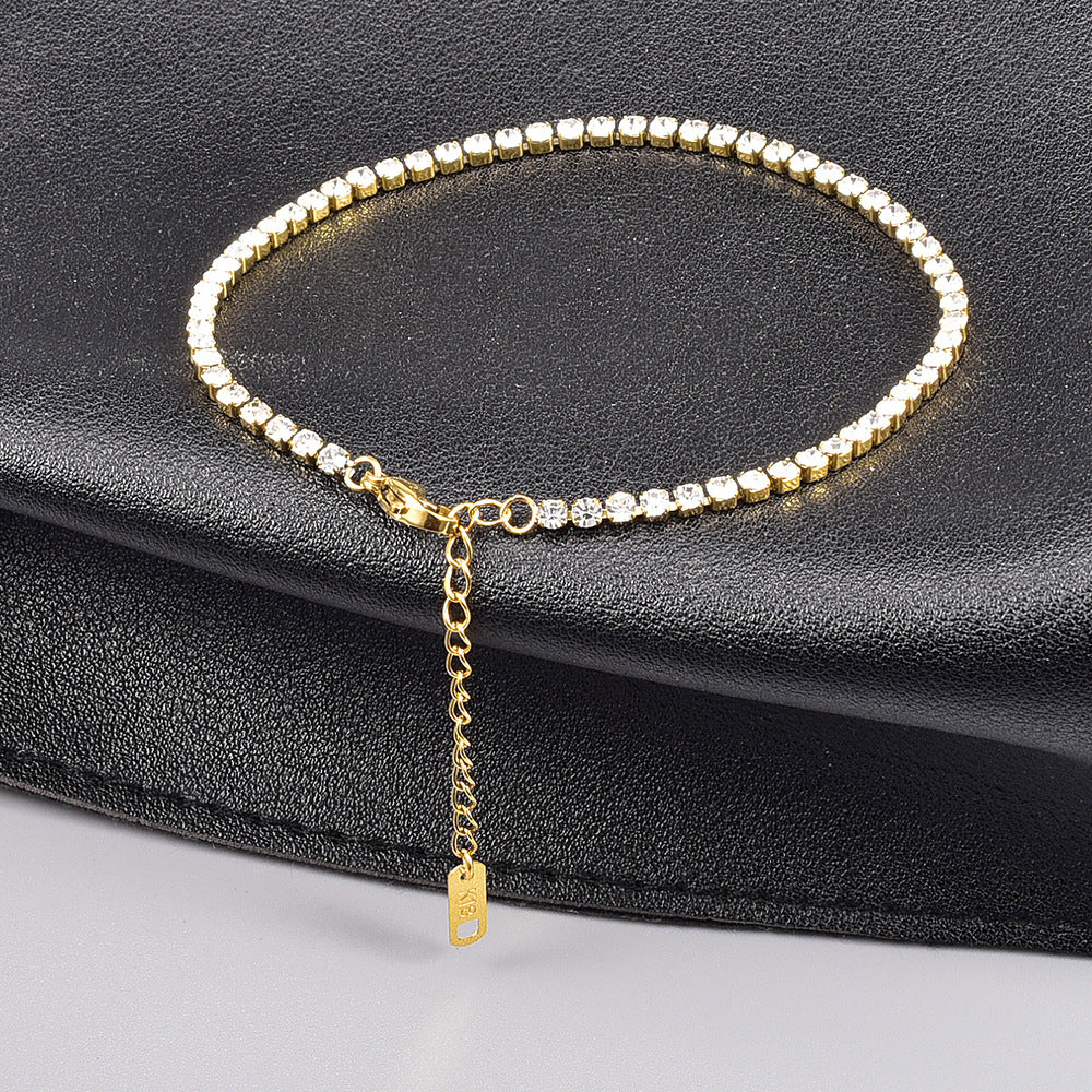 Titanium Steel Zircon Anklet Gold Containing Tail Chain Women's Summer Item Anklet