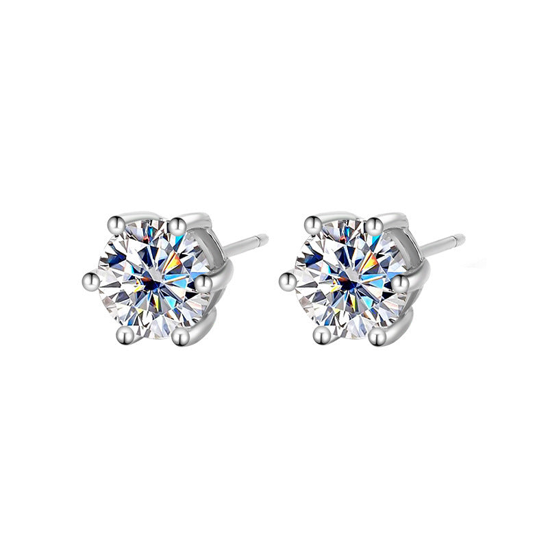 Moissanite Six-claw Ear Studs 1 Karat Simple Graceful