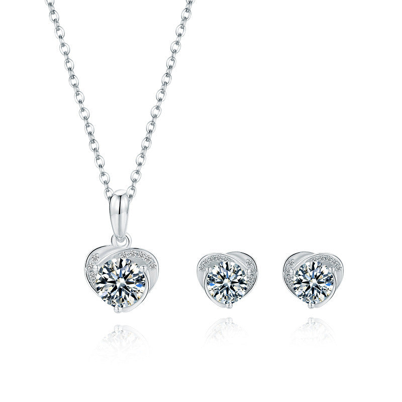 Necklace Earrings Heart Sterling Silver Moissanite