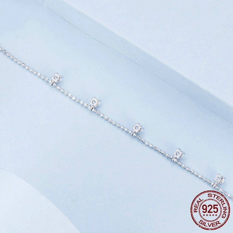 S925 Sterling Silver Round Shiny Stones Bracelet