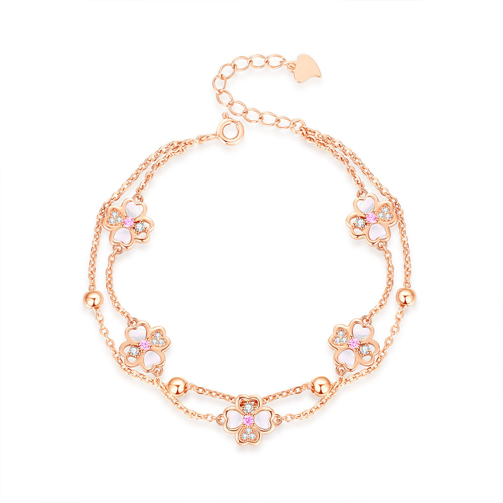 Silver Double-layer Clover Bracelet