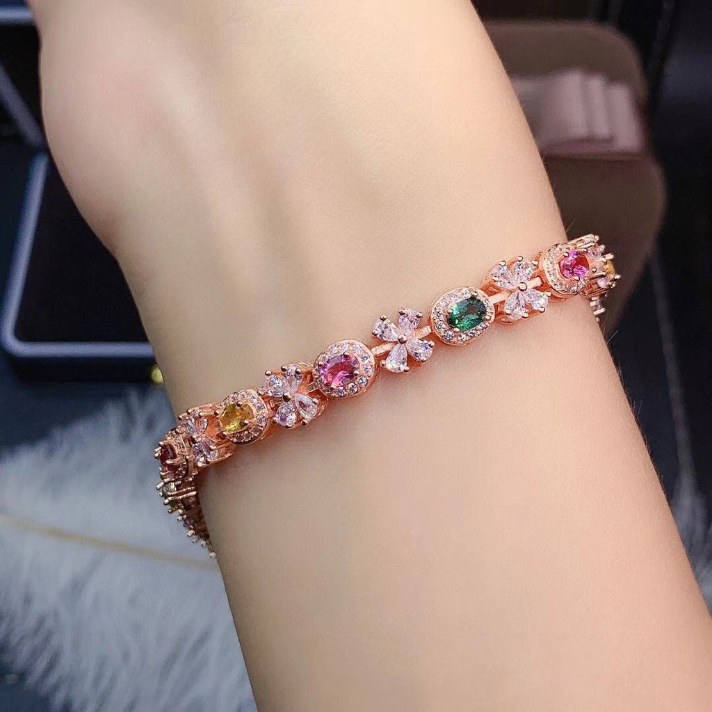 Natural Candy Rainbow Color Tourmaline Bracelet Crystal Clean Color Light And Luxurious