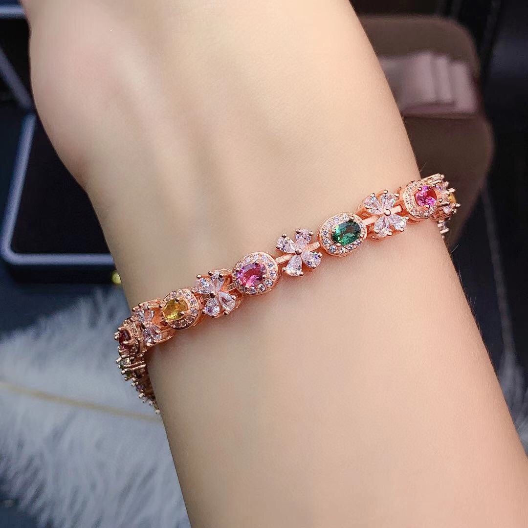 Natural Candy Rainbow Color Tourmaline Bracelet Crystal Clean Color Light And Luxurious