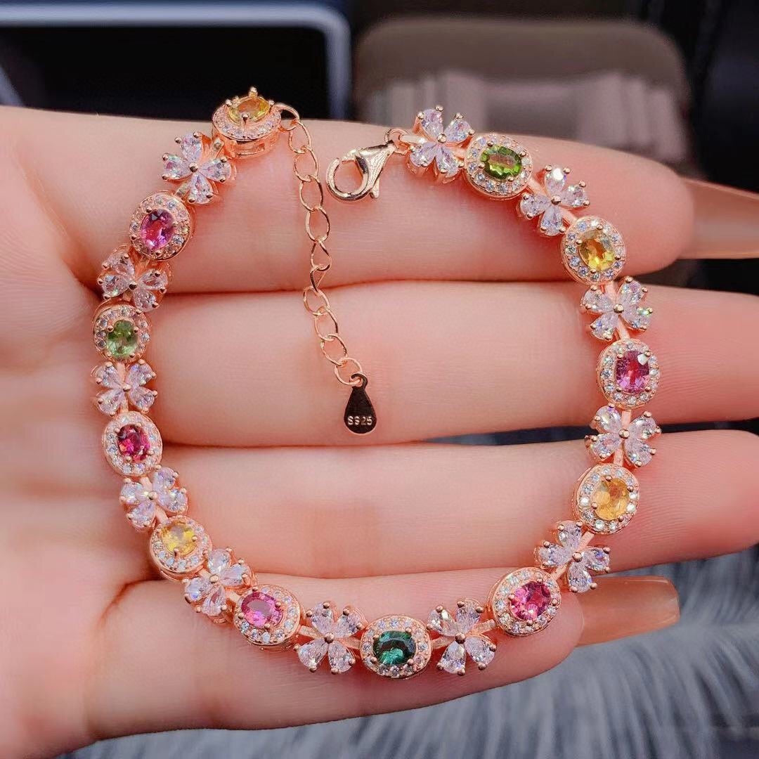 Natural Candy Rainbow Color Tourmaline Bracelet Crystal Clean Color Light And Luxurious
